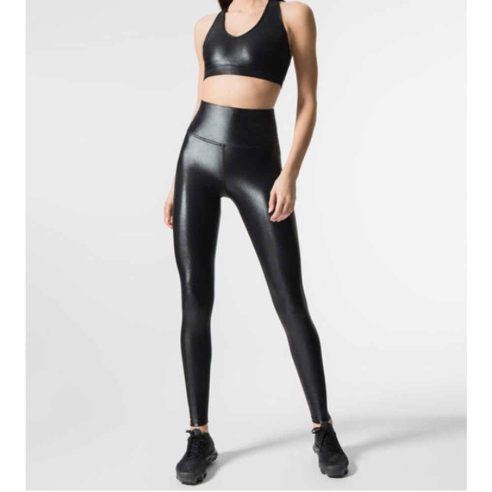Carbon38 Glossy High Rise Full-Length Legging Black Womens Small